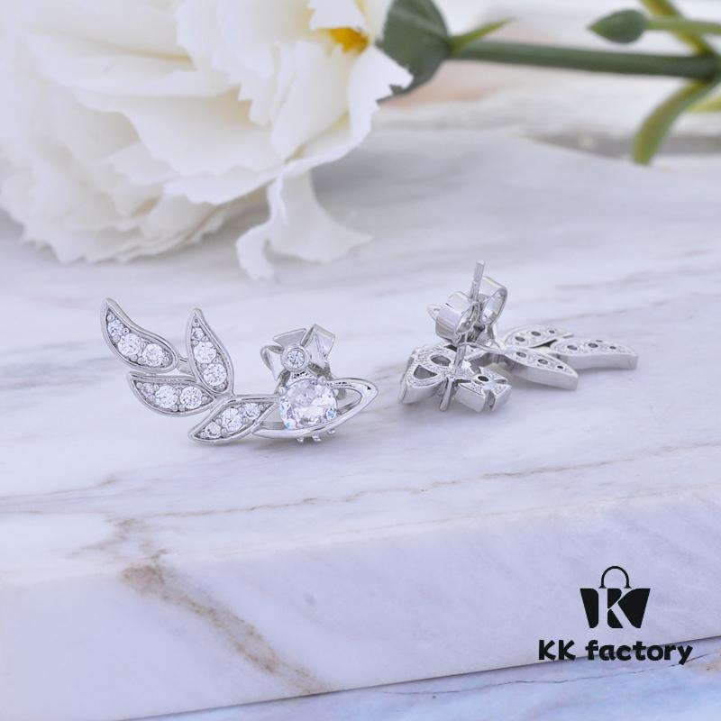 West Queen Wheat Ear Zircon Saturn Stud Earrings - Symmetrical Silver