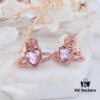 West Queen Zircon Heart Stud Earrings - Rose Gold Pink