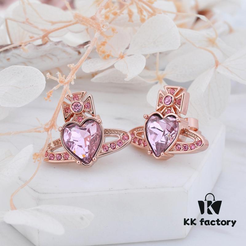 West Queen Zircon Heart Stud Earrings - Rose Gold Pink
