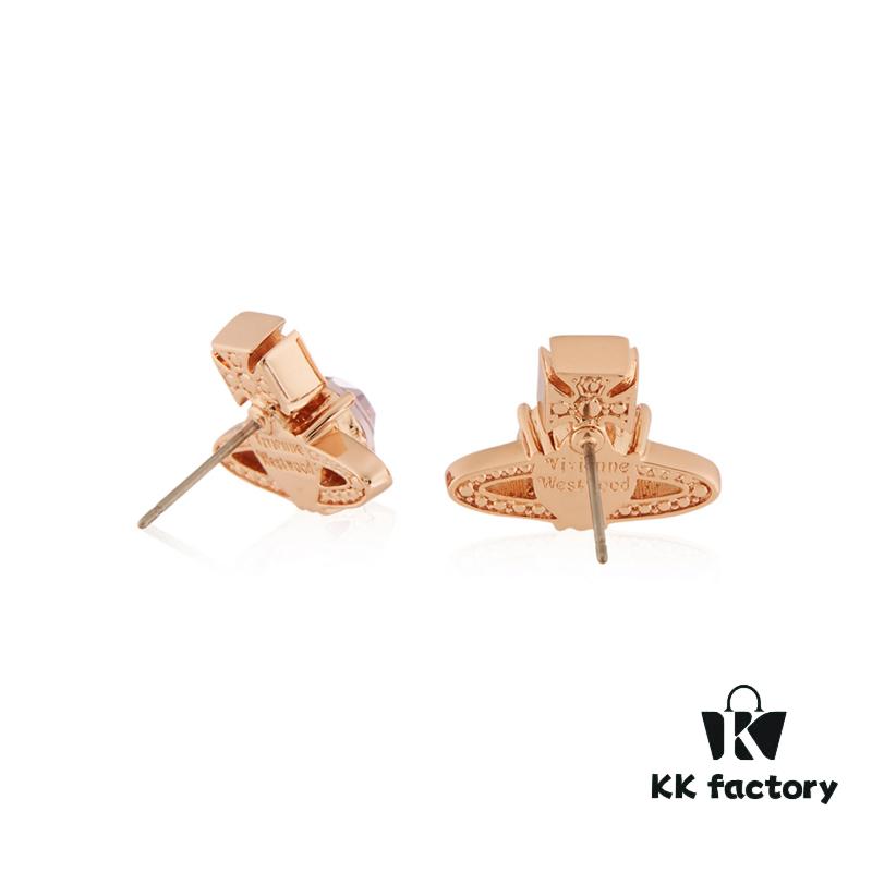 West Queen Zircon Heart Stud Earrings - Rose Gold Pink