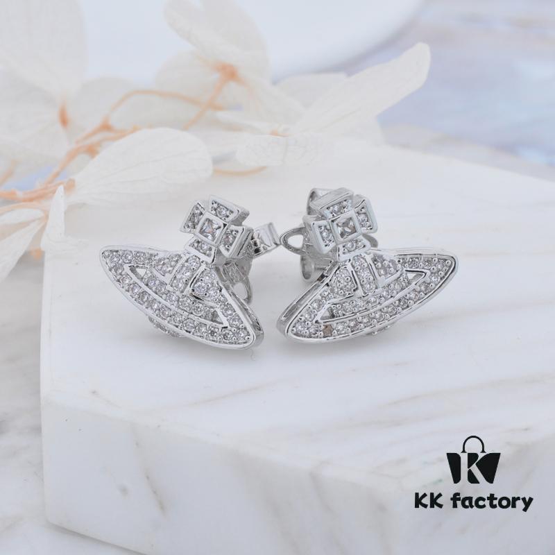 Vivienne Westwood Micro Pave Zirconia Saturn Stud Earrings - Silver