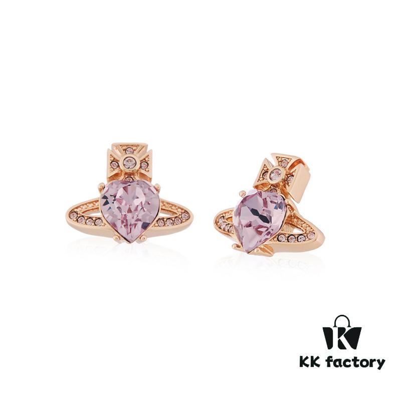 West Queen Zircon Heart Stud Earrings - Rose Gold Pink
