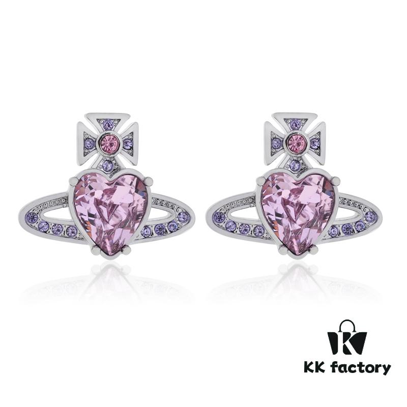 West Queen Zircon Heart Stud Earrings - Silver Tone