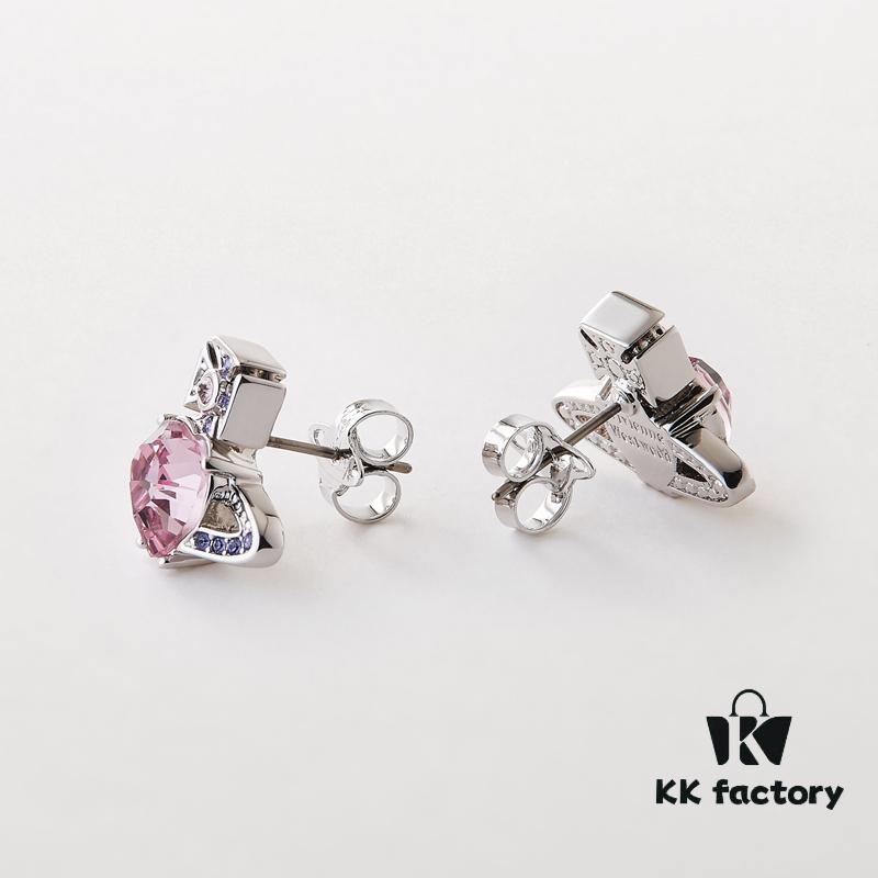 West Queen Zircon Heart Stud Earrings - Silver Tone