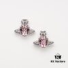 West Queen Zircon Heart Stud Earrings - Silver Tone