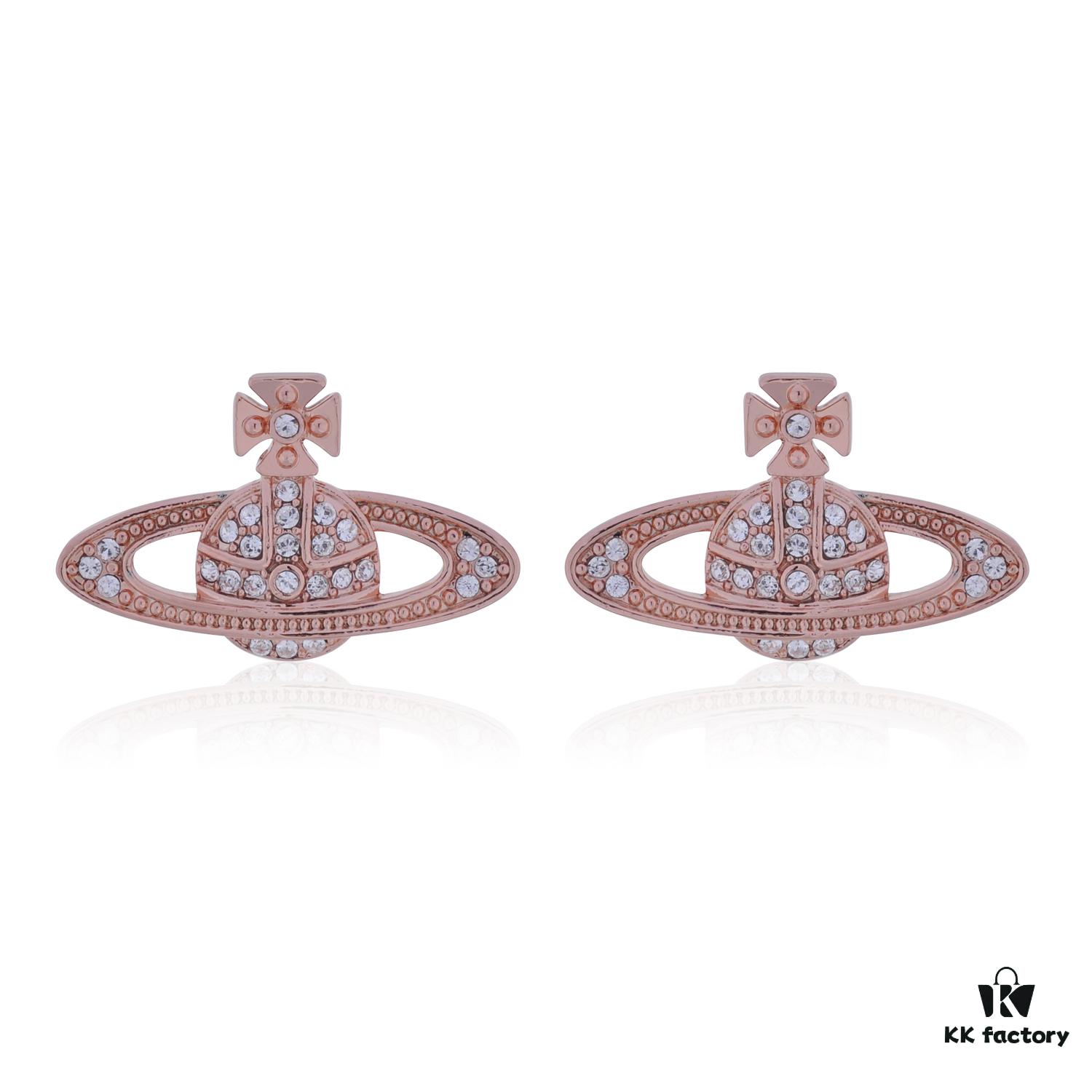 West Queen Classic Full Diamond Stud Earrings - Rose Gold with White Diamonds