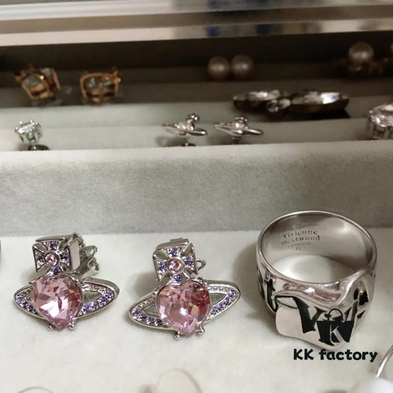 West Queen Zircon Heart Stud Earrings - Silver Tone