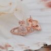 West Queen Classic Full Diamond Stud Earrings - Rose Gold with White Diamonds