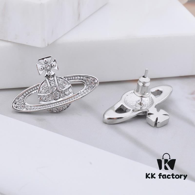 West Queen Classic Full Diamond Stud Earrings - Silver White Diamond