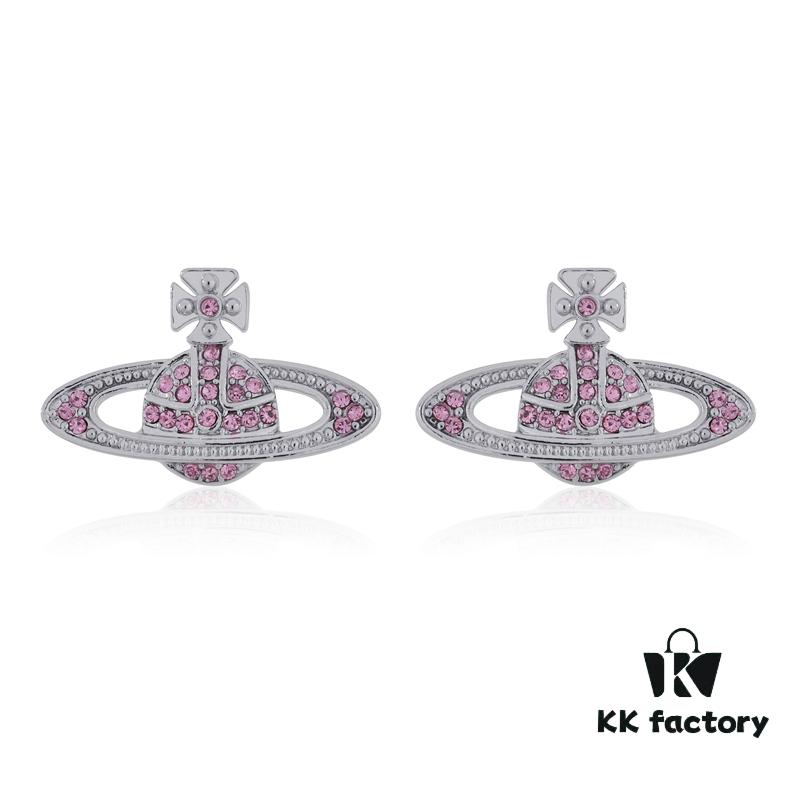 West Grandma Classic Full Diamond Stud Earrings - Silver Pink Diamond