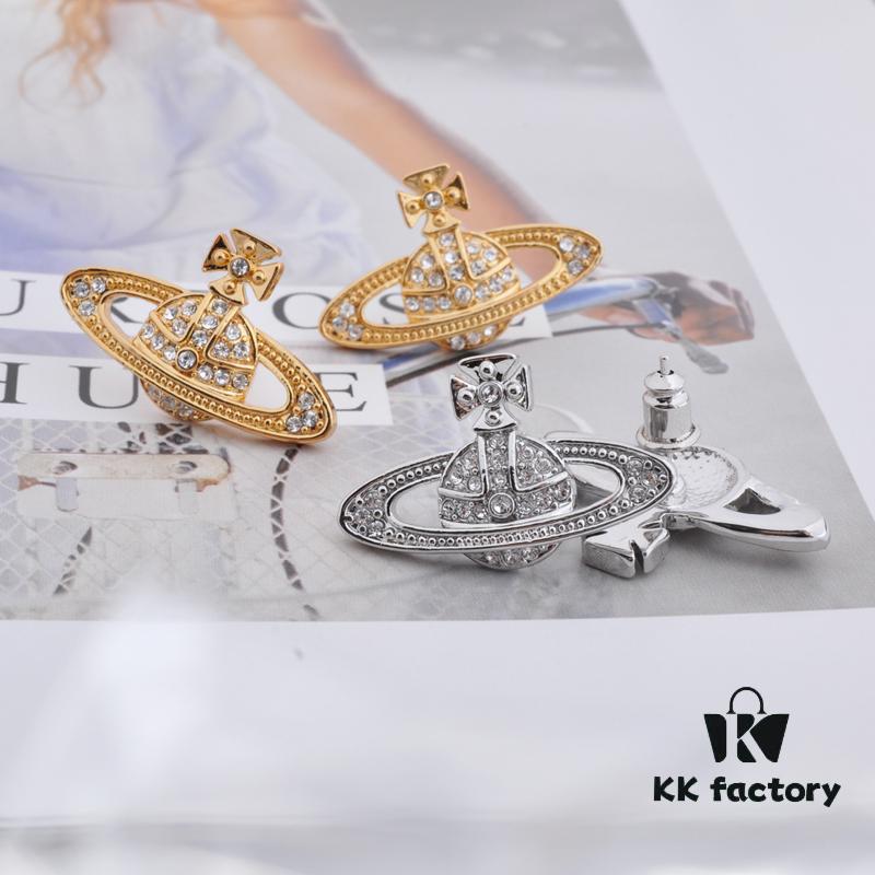 West Queen Classic Full Diamond Stud Earrings - Silver White Diamond