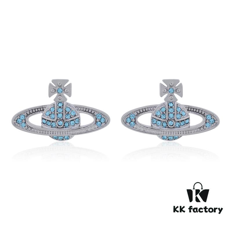 Vivienne Westwood Classic Full-Pave Silver Blue Diamond Stud Earrings