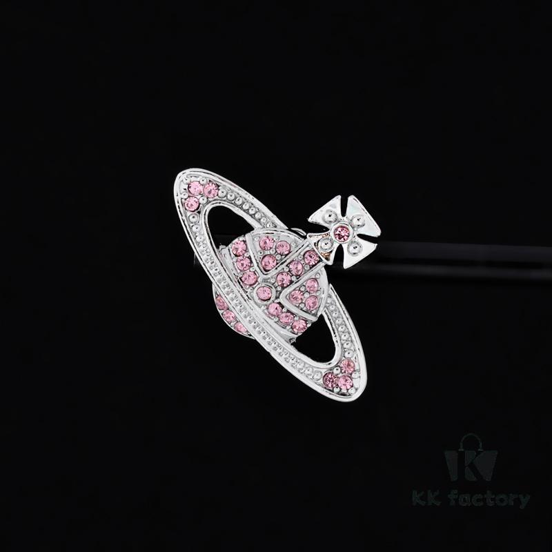 West Grandma Classic Full Diamond Stud Earrings - Silver Pink Diamond
