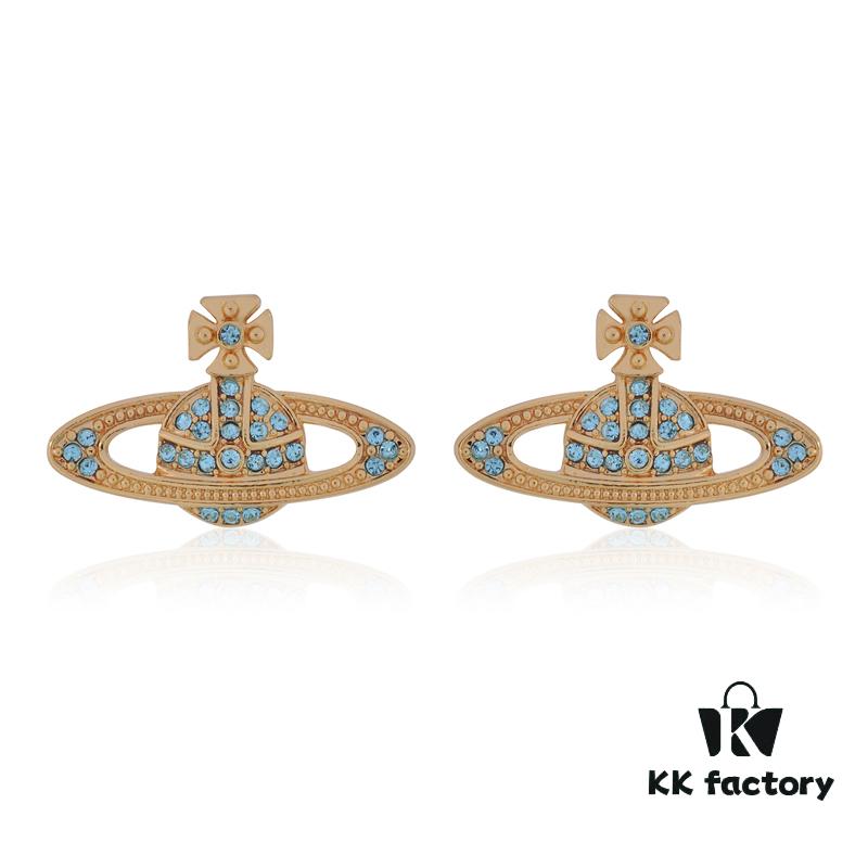 Vivienne Westwood Classic Full-Pavé Diamond Stud Earrings - Gold and Blue Diamonds