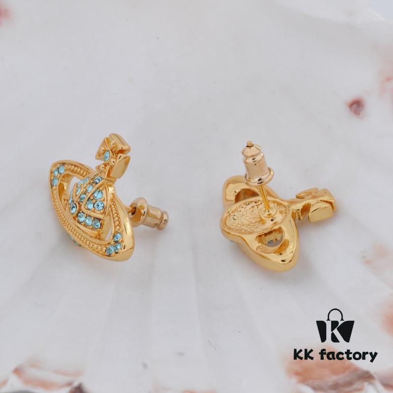 Vivienne Westwood Classic Full-Pavé Diamond Stud Earrings - Gold and Blue Diamonds