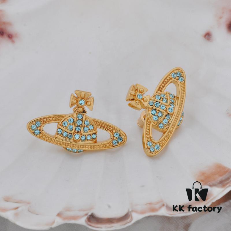 Vivienne Westwood Classic Full-Pavé Diamond Stud Earrings - Gold and Blue Diamonds