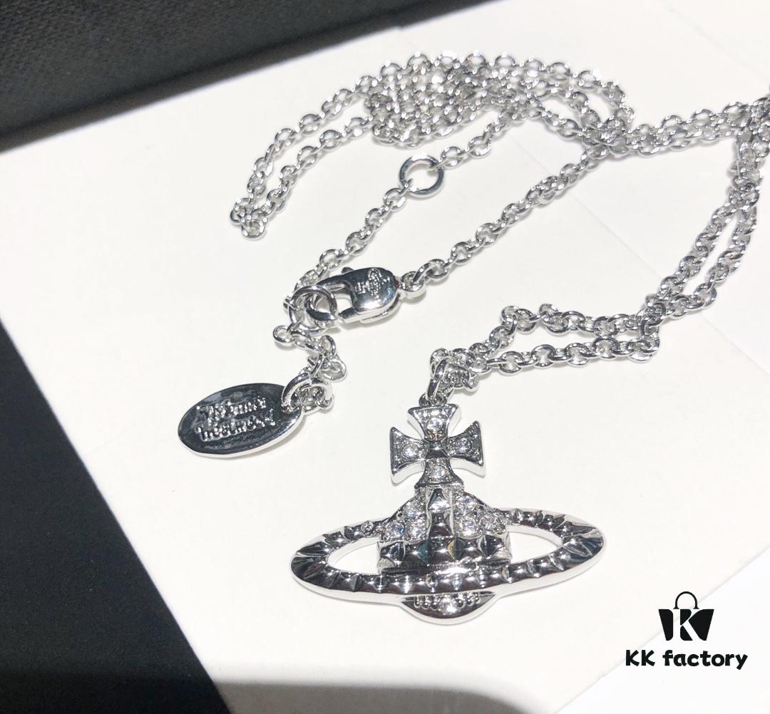 Vivienne Westwood Saturn Planet Set Crown Earrings and Necklace, Celebrity Style, Custom Diamond-Inlaid Saturn Design, Fashion Trendsetter