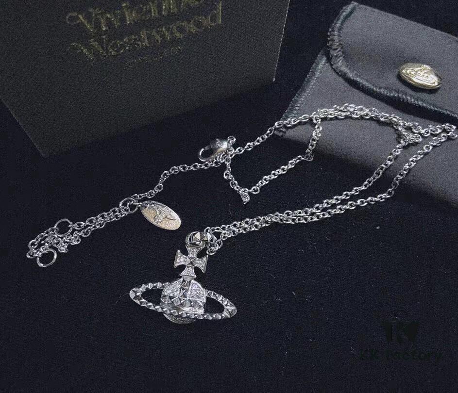 Vivienne Westwood Saturn Planet Set Crown Earrings and Necklace, Celebrity Style, Custom Diamond-Inlaid Saturn Design, Fashion Trendsetter