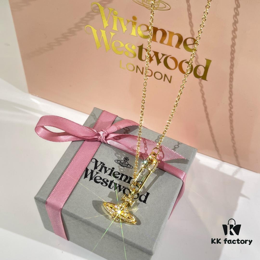 New Arrival☑️ Vivienne Westwood Saturn Necklace with Full Diamond Pin Pendant