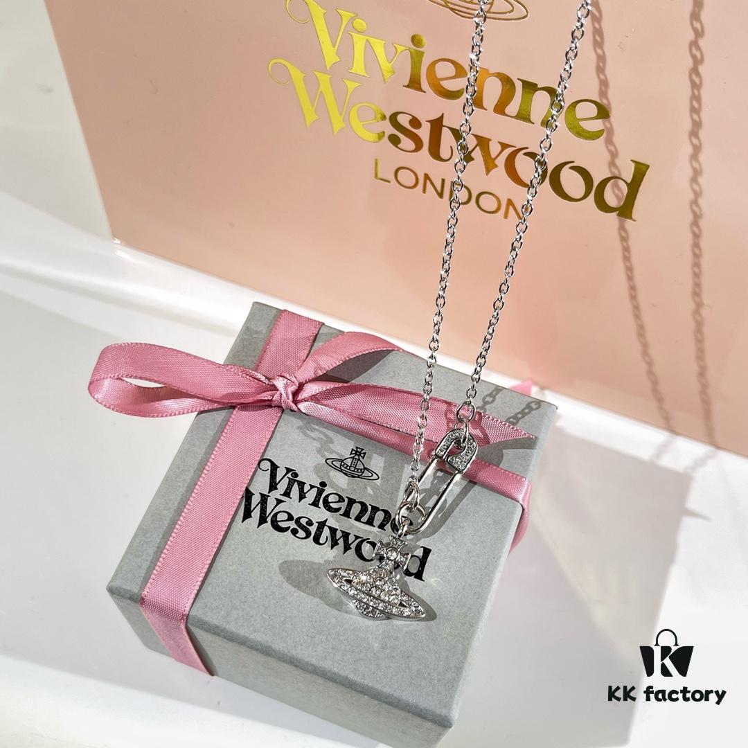 New Arrival☑️ Vivienne Westwood Saturn Necklace with Full Diamond Pin Pendant