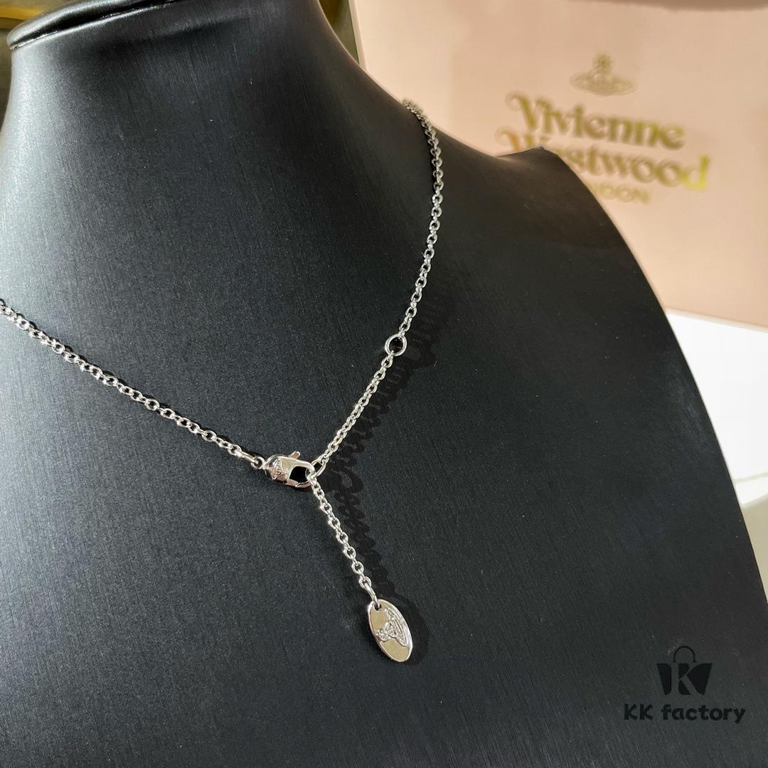 New Arrival☑️ Vivienne Westwood Saturn Necklace with Full Diamond Pin Pendant