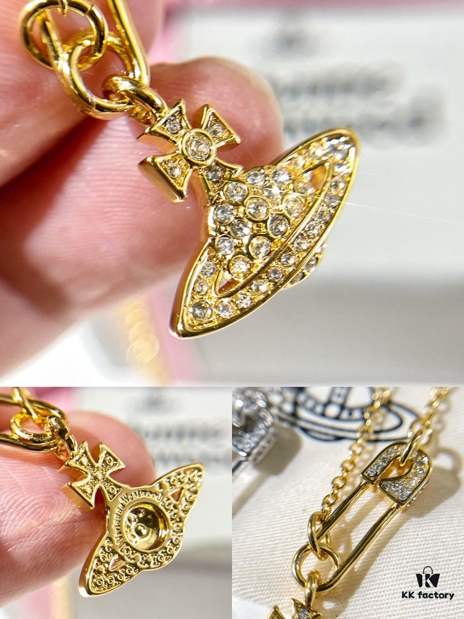 New Arrival☑️ Vivienne Westwood Saturn Necklace with Full Diamond Pin Pendant