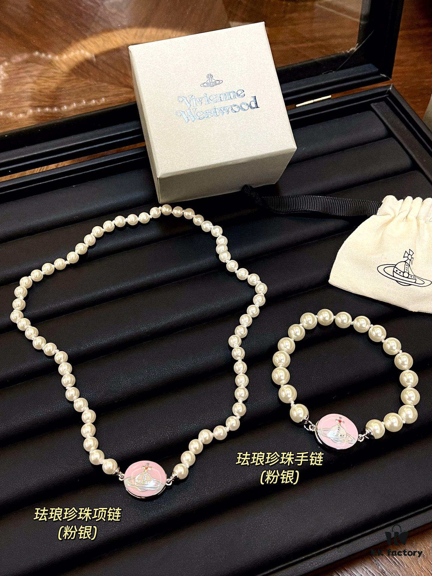 Enamel Pearl Series - Necklace / Bracelet - Pink Silver / Black Gold / Black Silver