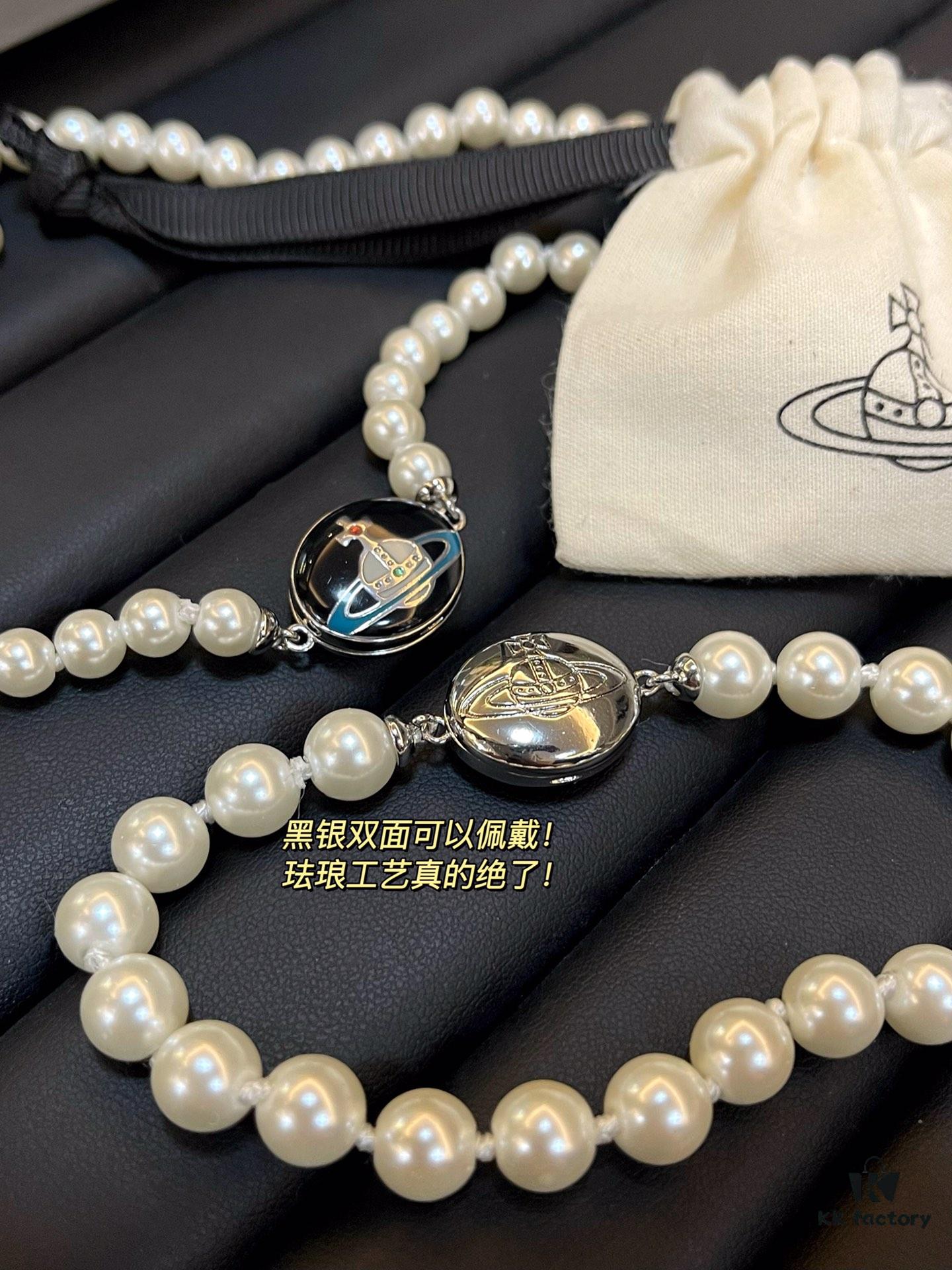 Enamel Pearl Series - Necklace / Bracelet - Pink Silver / Black Gold / Black Silver