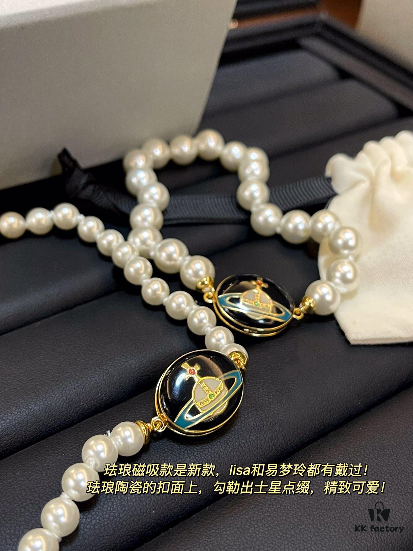 Enamel Pearl Series - Necklace / Bracelet - Pink Silver / Black Gold / Black Silver