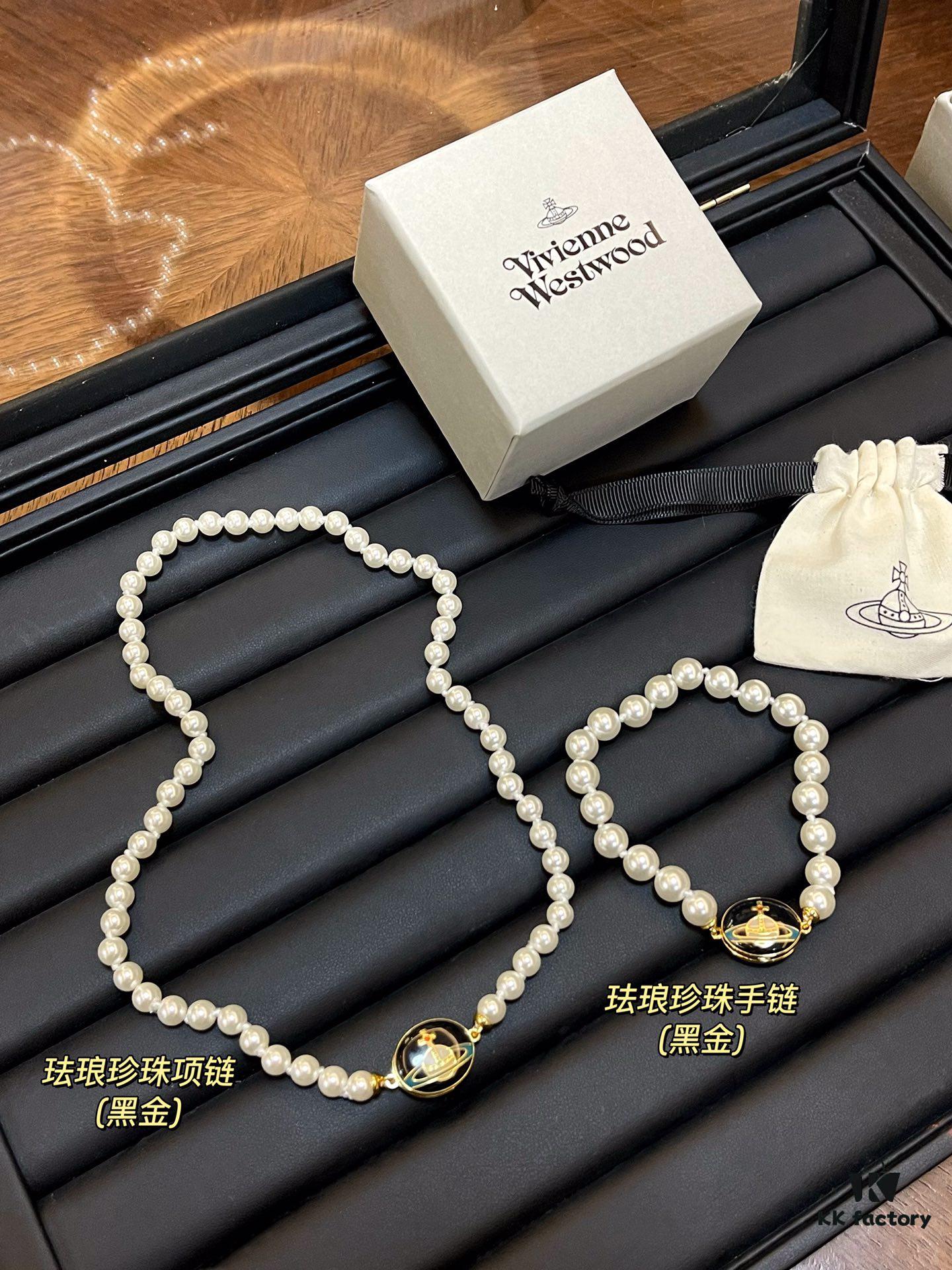 Enamel Pearl Series - Necklace / Bracelet - Pink Silver / Black Gold / Black Silver