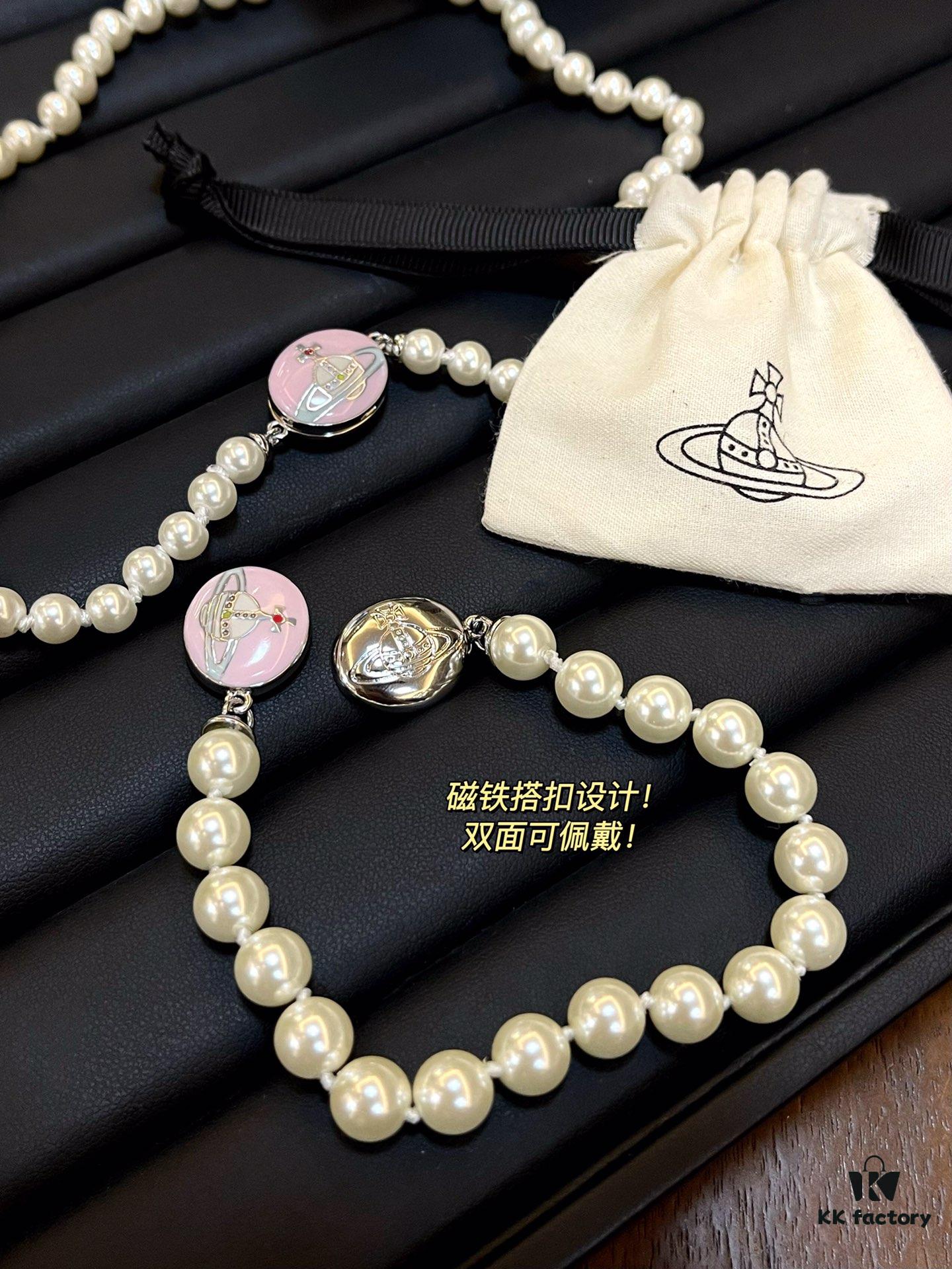 Enamel Pearl Series - Necklace / Bracelet - Pink Silver / Black Gold / Black Silver