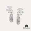 West Queen Square Zircon Dangle Rectangular Stud Earrings - Silver