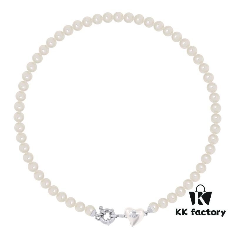 Vivienne Westwood Small Resin Heart Pearl Necklace - Silver