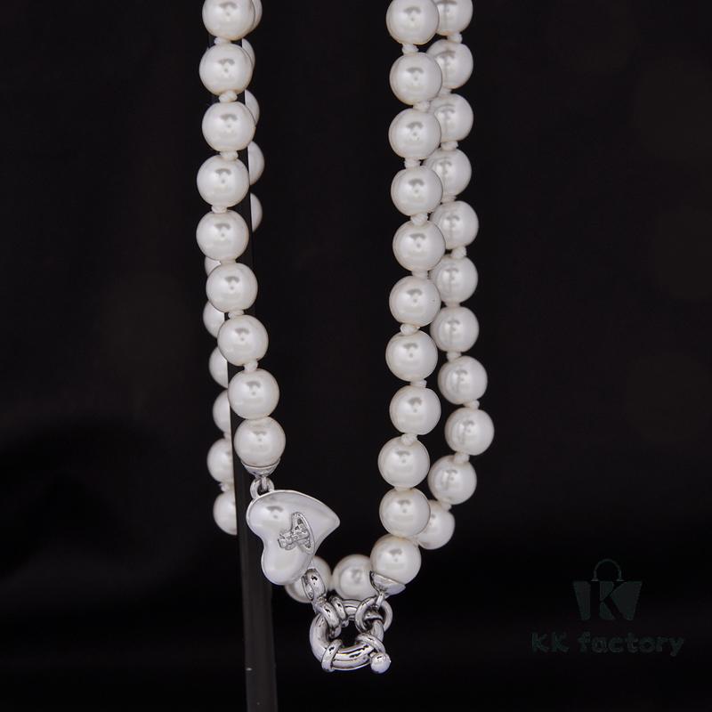 Vivienne Westwood Small Resin Heart Pearl Necklace - Silver