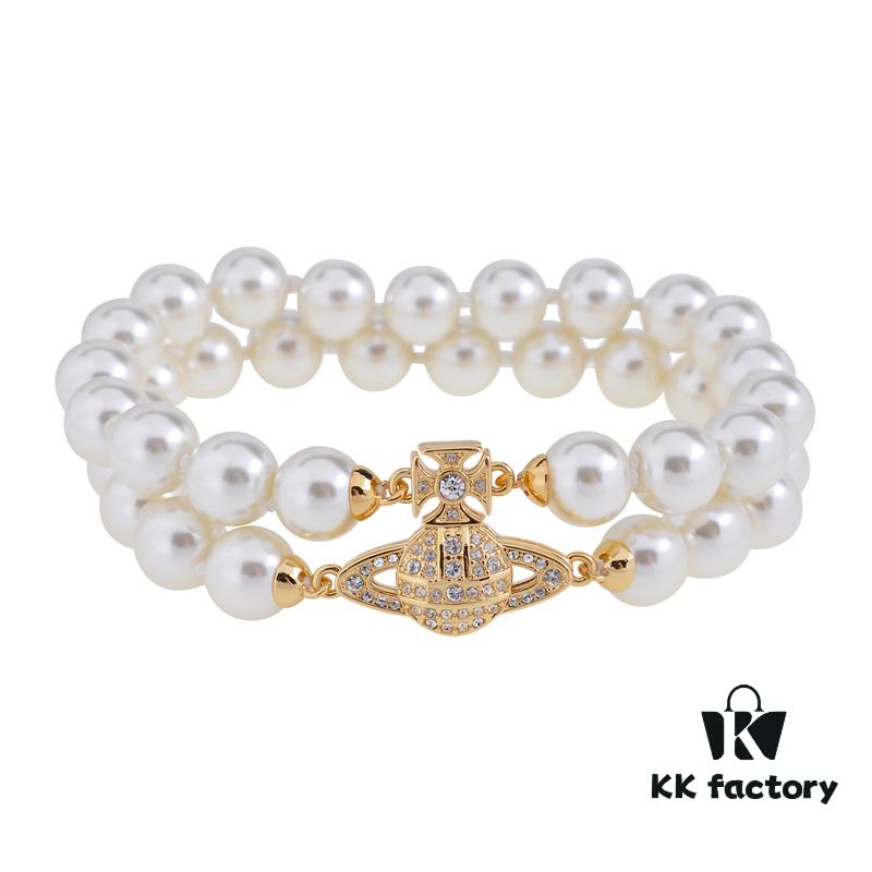 Vivienne Westwood Magnetic Pearl Bracelet - Small Double Layer - Gold