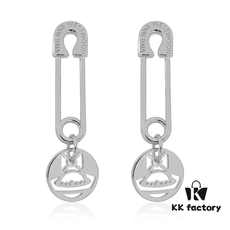 West Queen Wire Cut Round Pendant - Pin Earrings in Silver