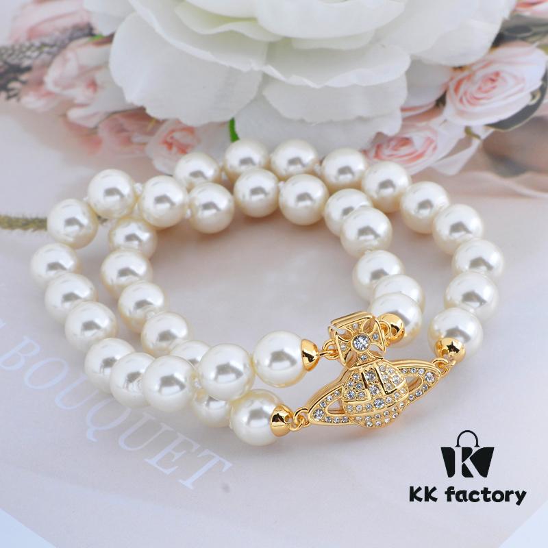 Vivienne Westwood Magnetic Pearl Bracelet - Small Double Layer - Gold