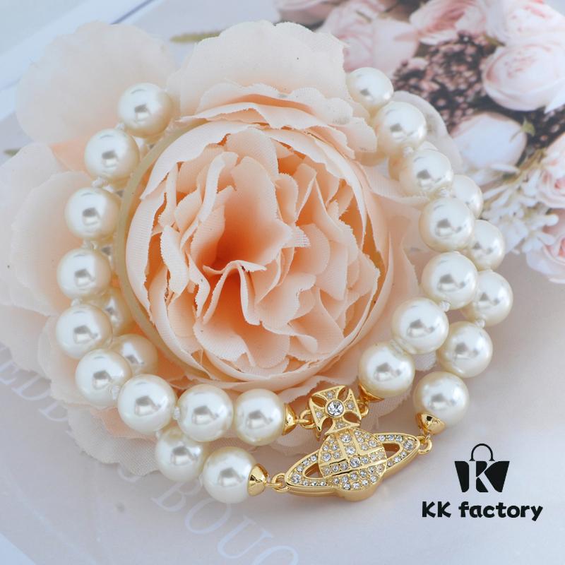 Vivienne Westwood Magnetic Pearl Bracelet - Small Double Layer - Gold