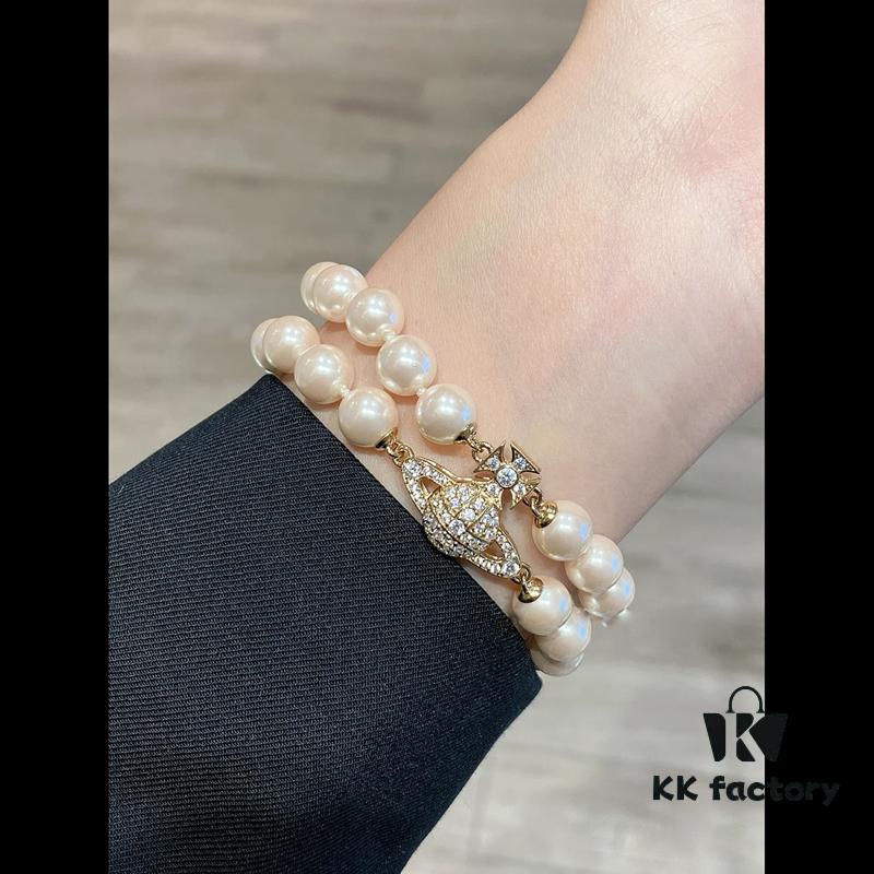 Vivienne Westwood Magnetic Pearl Bracelet - Small Double Layer - Gold