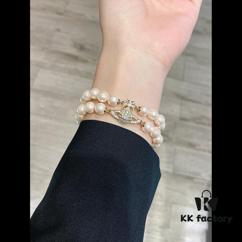 Vivienne Westwood Magnetic Pearl Bracelet - Small Double Layer - Gold