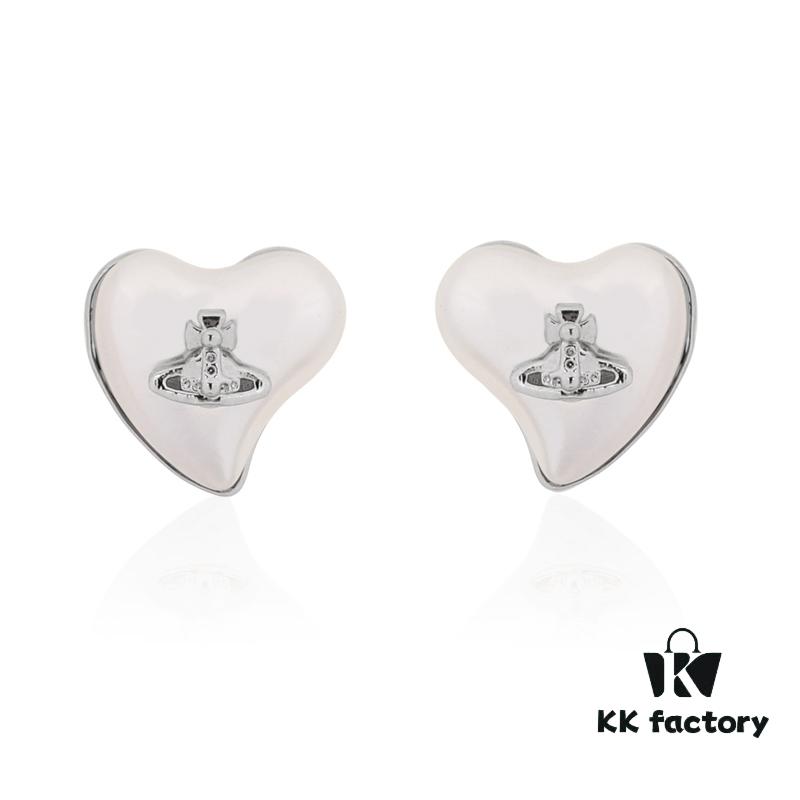 Vivienne Westwood Small Resin Heart Pearl Stud Earrings - Silver