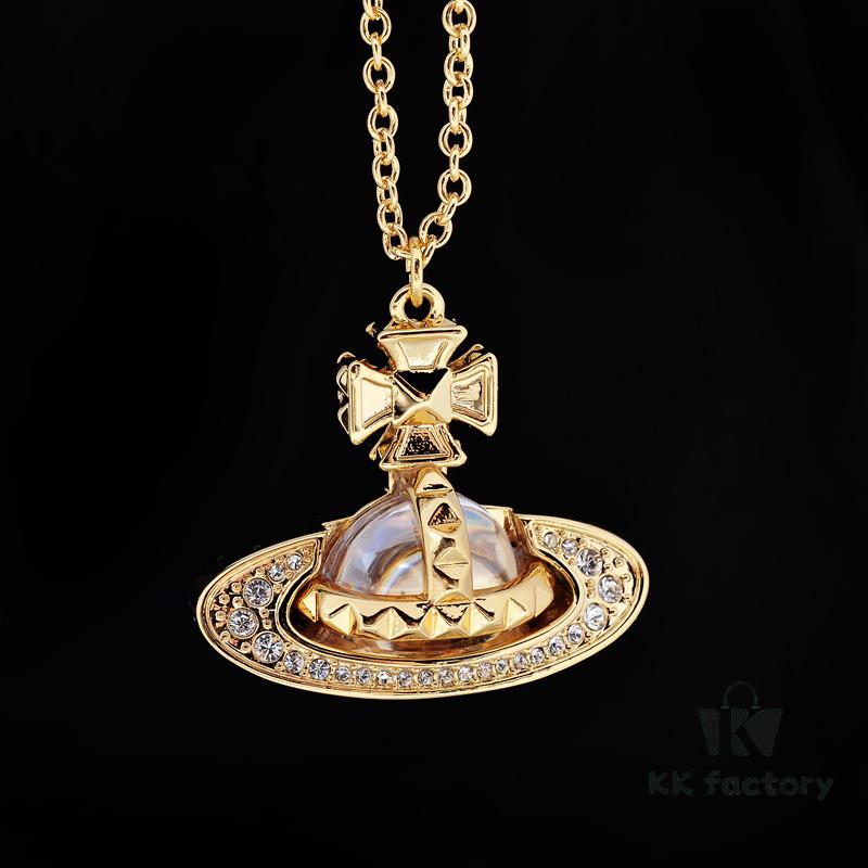 Vivienne Westwood Rhinestone Glass Bead - Half-Face Necklace - Large Gold