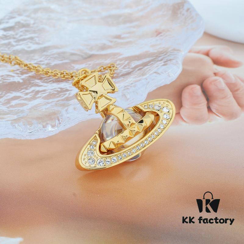 Vivienne Westwood Rhinestone Glass Bead - Half-Face Necklace - Large Gold