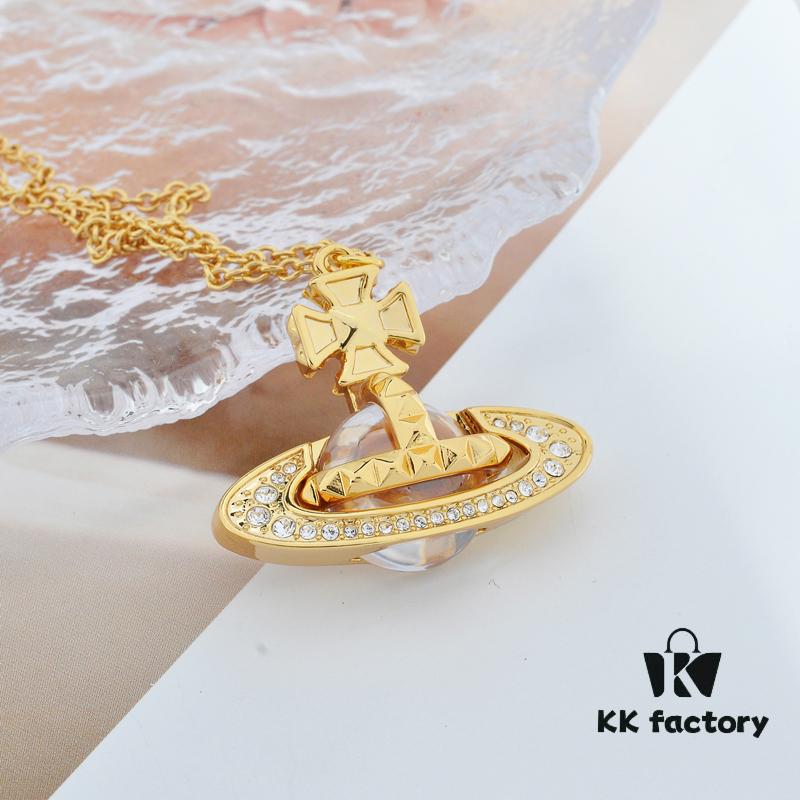 Vivienne Westwood Rhinestone Glass Bead - Half-Face Necklace - Large Gold