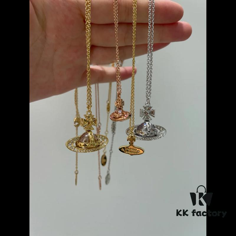 Vivienne Westwood Rhinestone Glass Bead - Half-Face Necklace - Large Gold