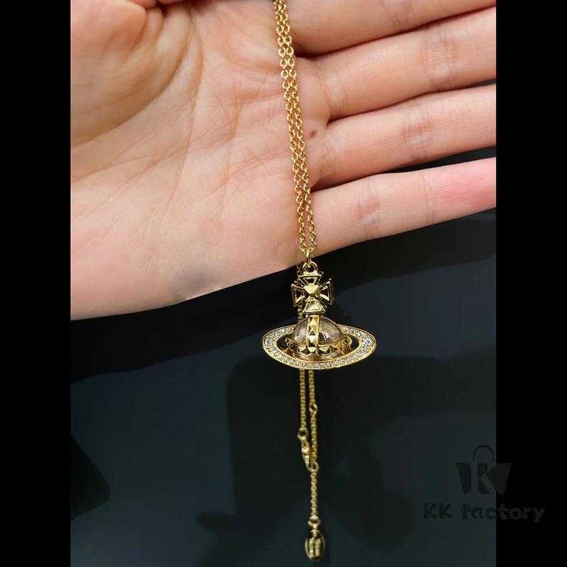 Vivienne Westwood Rhinestone Glass Bead - Half-Face Necklace - Large Gold