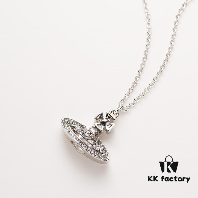 Vivienne Westwood Rhinestone Glass Bead - Half-Face Necklace - Small Silver