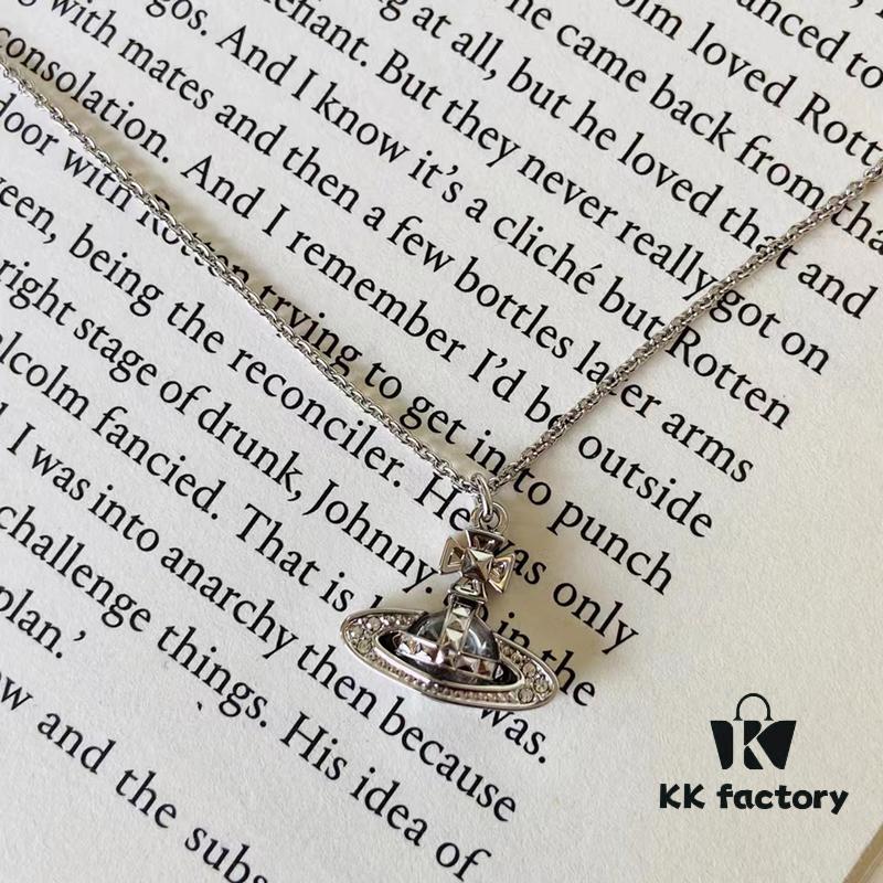 Vivienne Westwood Rhinestone Glass Bead - Half-Face Necklace - Small Silver