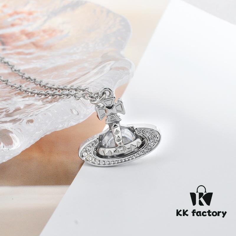 Vivienne Westwood Rhinestone Glass Bead - Half-Face Necklace - Small Silver