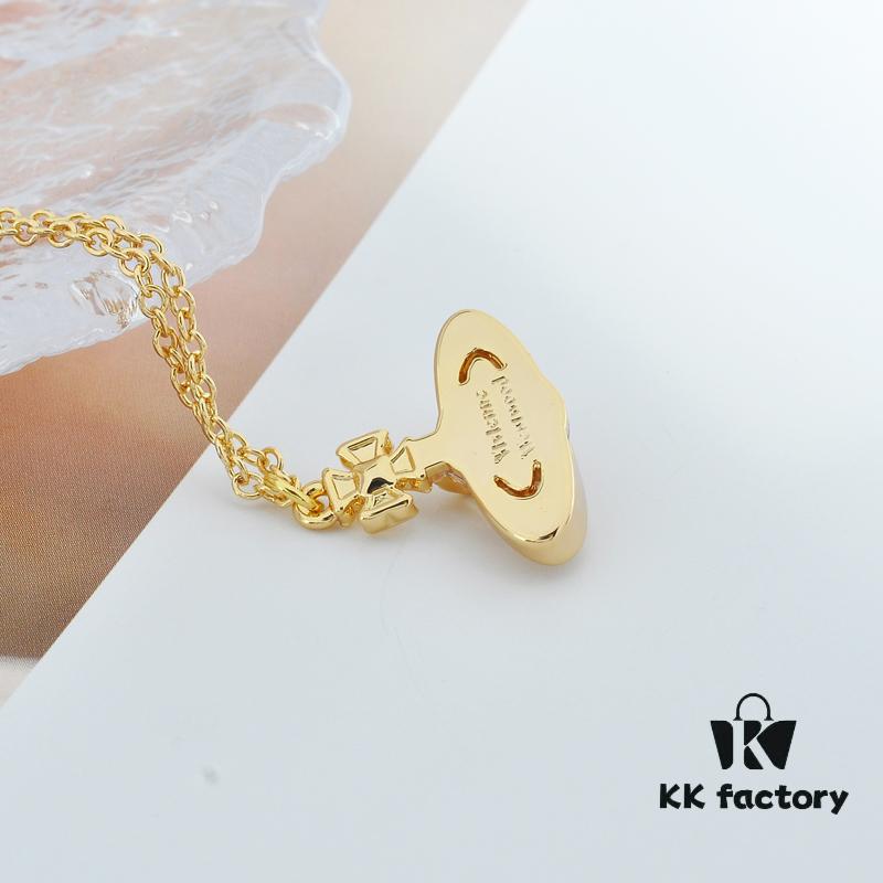 West Queen Studs Glass Beads - Half-Face Necklace - Small Gold